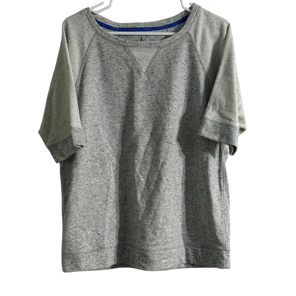 Calvin Klein Logo on Gray Speckled Short Sleeve Sweatshirt